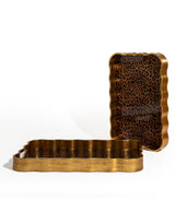 Rectangular Waved Set of 2 Brushed Gold Leopard Print Serving Trays - LUM30
