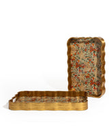 Rectangular Waved Set of 2 Brushed Gold Cockatoo & Pomegranate Serving Trays - LUM31