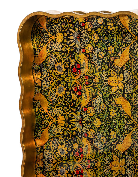 Rectangular Waved Set of 2 Brushed Gold Strawberry Thief Serving Trays - LUM32
