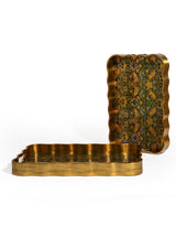 Rectangular Waved Set of 2 Brushed Gold Strawberry Thief Serving Trays - LUM32