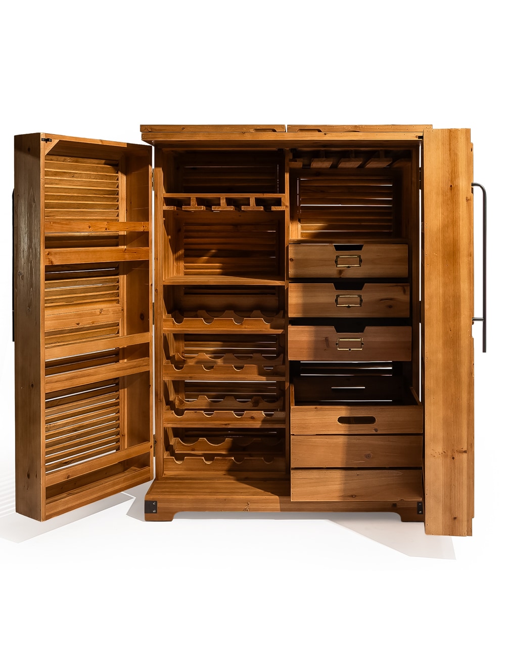 Rustic Slatted Wood Fold-Out Bar Cabinet - RFB42