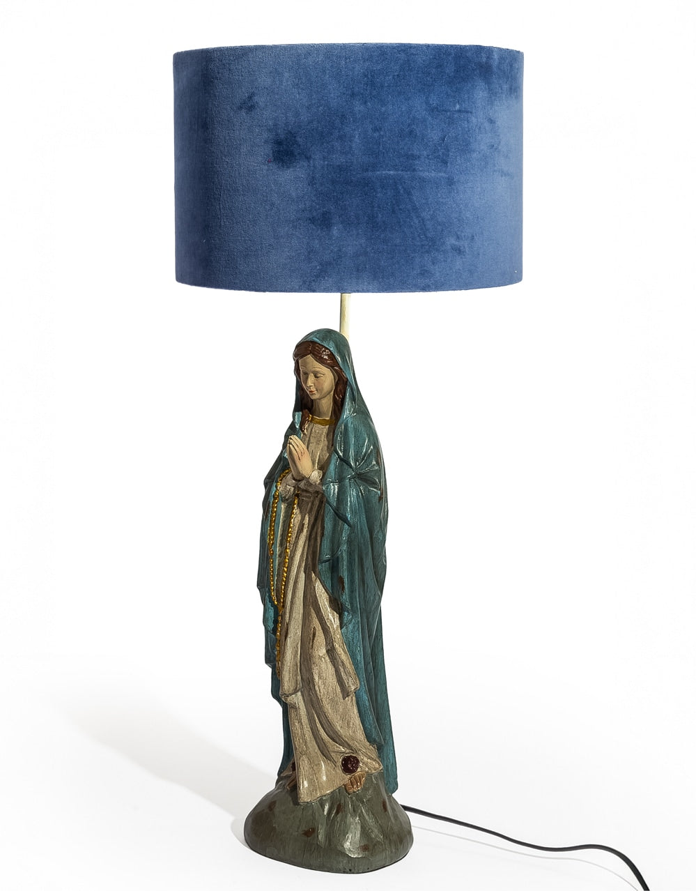 Light Royal Blue 40cm Velvet Cylinder Shade w/ Gold Inner Lining - LNS13