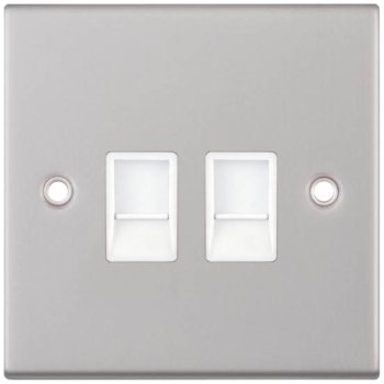 Selectric 5M Satin Chrome 2 Gang RJ45 Data Socket with White Insert