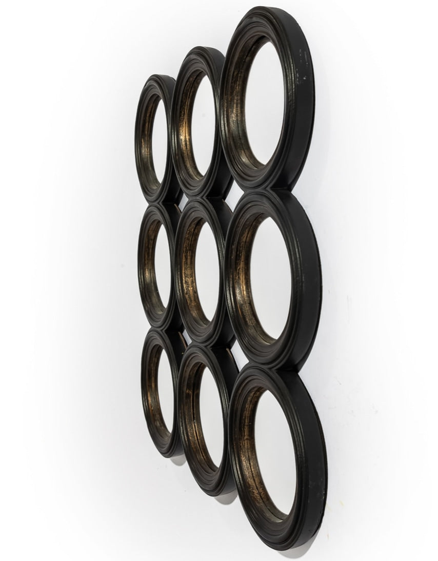 Locked Set of 9 Ornate Antiqued Black Convex Mirrors - MK231