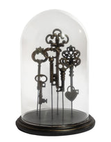 Glass Dome/Cloche w/ Multi Antiqued Keys on Black Base - MK237