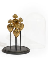 Glass Dome/Cloche w/ Multi Gold Hearts on Black Base - MK239