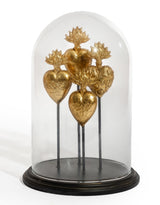 Glass Dome/Cloche w/ Multi Gold Hearts on Black Base - MK239