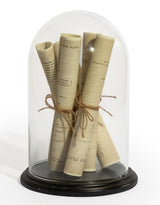 Glass Dome/Cloche w/ Paper Scrolls on Black Base - MK250