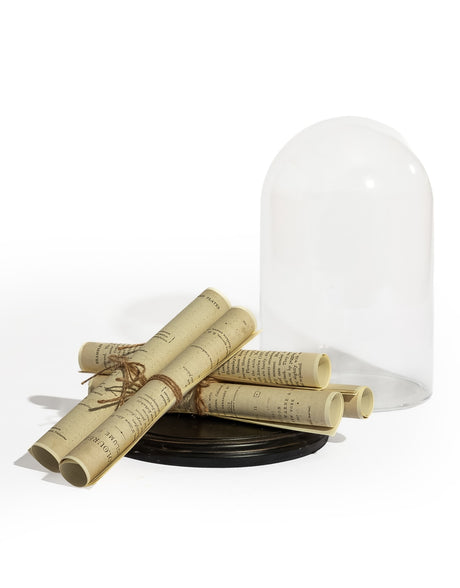 Glass Dome/Cloche w/ Paper Scrolls on Black Base - MK250