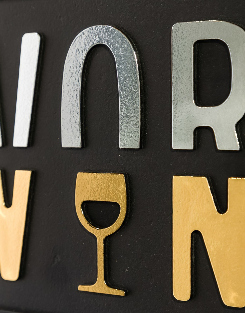 Black, Gold & Silver "Work/Wine" Wall Sign - RS148