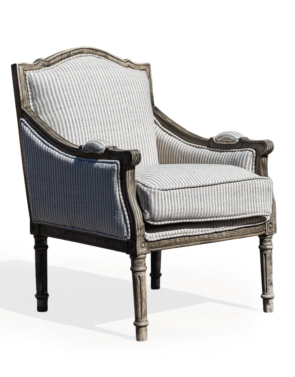 Pearson-Style Blue & White Pinstripe Occasional Wooden Armchair - IPC10