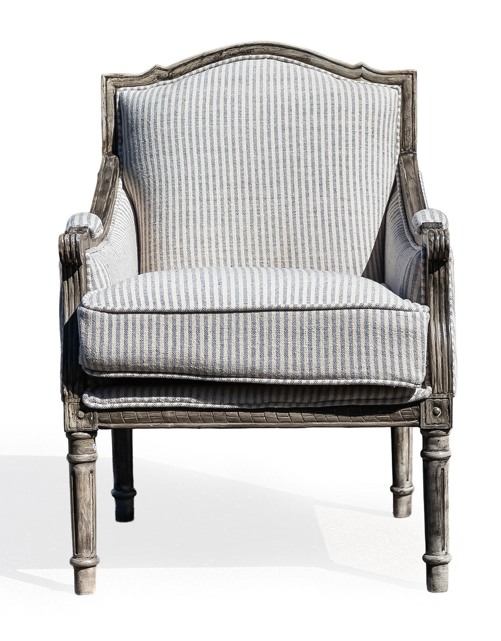 Pearson-Style Blue & White Pinstripe Occasional Wooden Armchair - IPC10