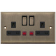Selectric 7M-Pro Antique Brass 2 Gang 13A DP Switched Socket with Neon and Black Insert
