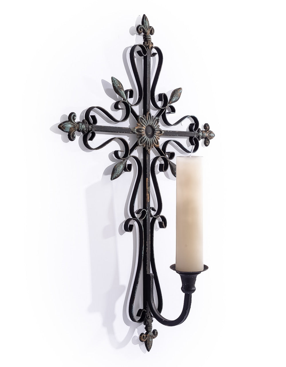 Antique Black Gothic Cross Wall-Mounted Candle Holder - JCS38