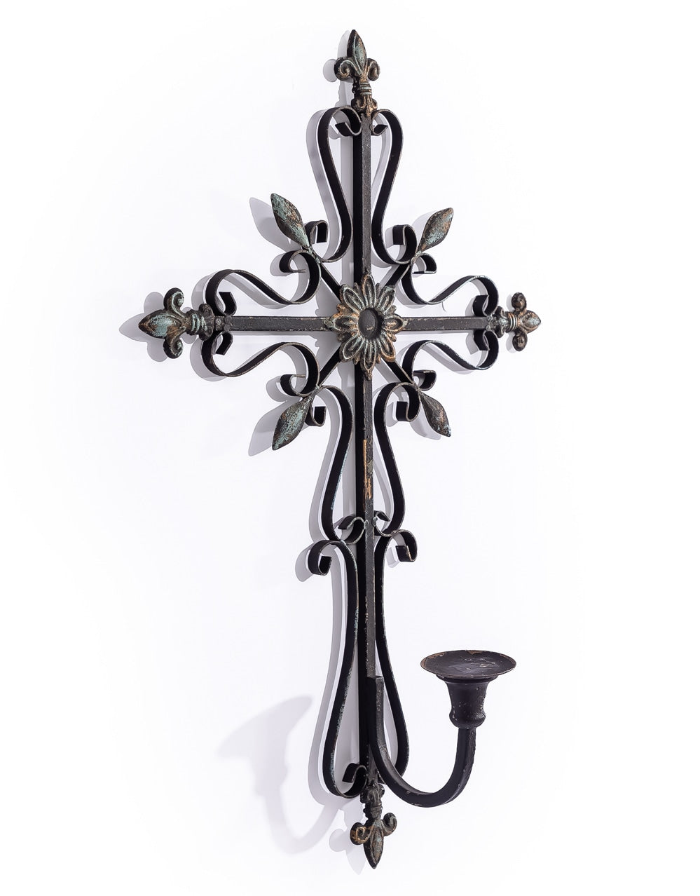 Antique Black Gothic Cross Wall-Mounted Candle Holder - JCS38