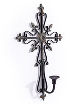 Antique Black Gothic Cross Wall-Mounted Candle Holder - JCS38