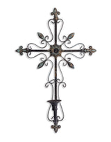 Antique Black Gothic Cross Wall-Mounted Candle Holder - JCS38