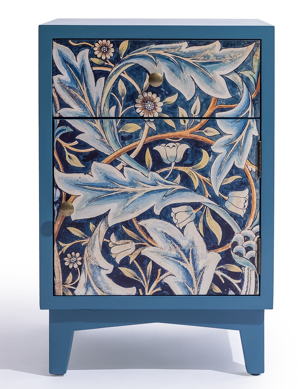Blue "Acanthus" Floral Bedside Table (RH Open) - JCS41
