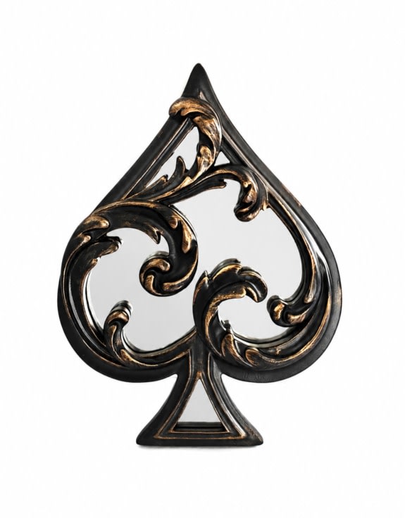 Set of 4 Antique Black "Playing Card Suits" Mirrored Wall Ornaments - MK260