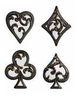 Set of 4 Antique Black "Playing Card Suits" Mirrored Wall Ornaments - MK260