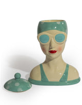 Ceramic Blue Beach Swimmer Storage Jar - TL161
