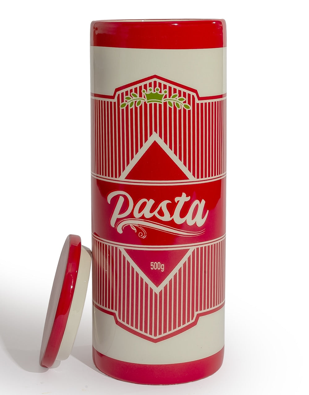 Large Ceramic Red/White Pasta Cylinder Storage Jar / Vase - CRT166