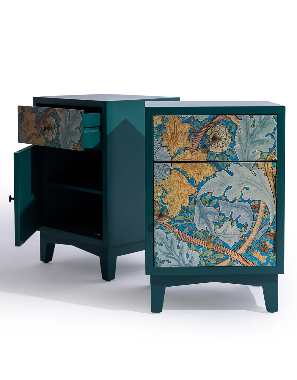 A Pair of Teal Floral Bedside Tables - JCS46