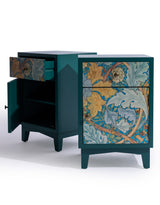 A Pair of Teal Floral Bedside Tables - JCS46