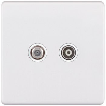 Selectric 5M-Plus Matt White 2 Gang Satellite and TV/FM Socket with White Insert