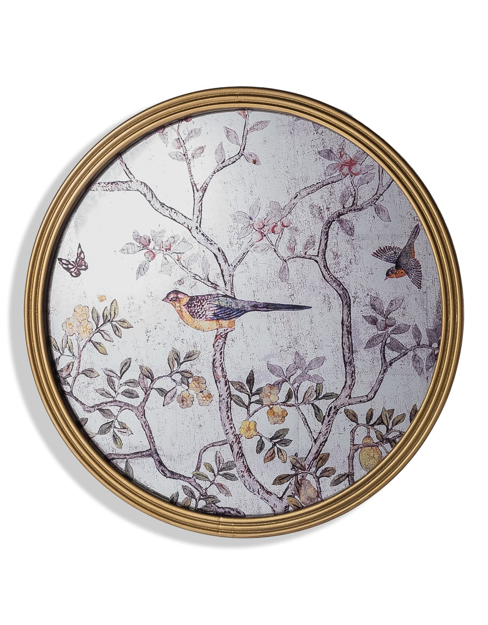 Large Round Gold-Framed Oriental Garden Glass Wall Mirror - MFM15