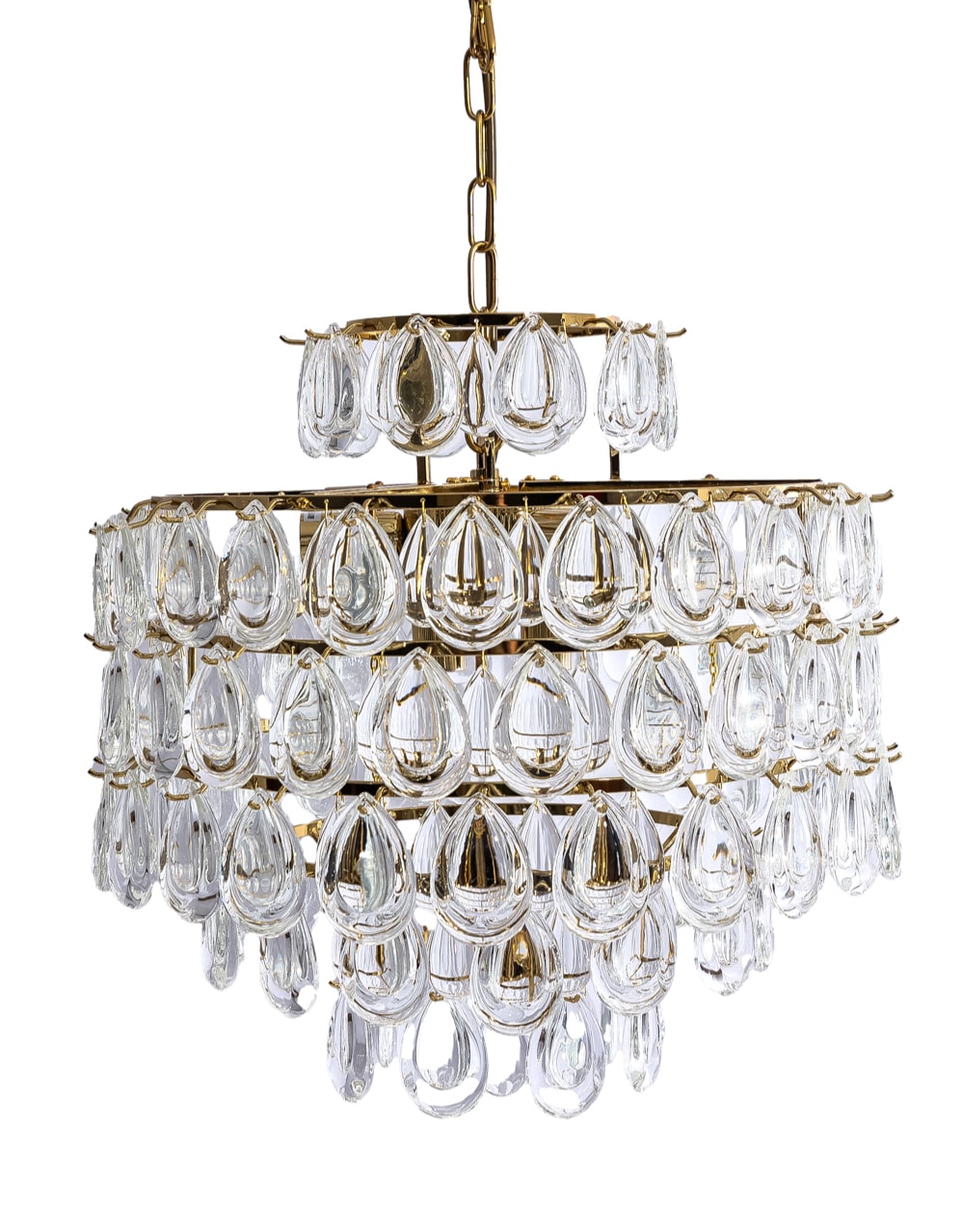 Brass 6 Tier Multi Clear Glass Teardrop Chandelier - CH321