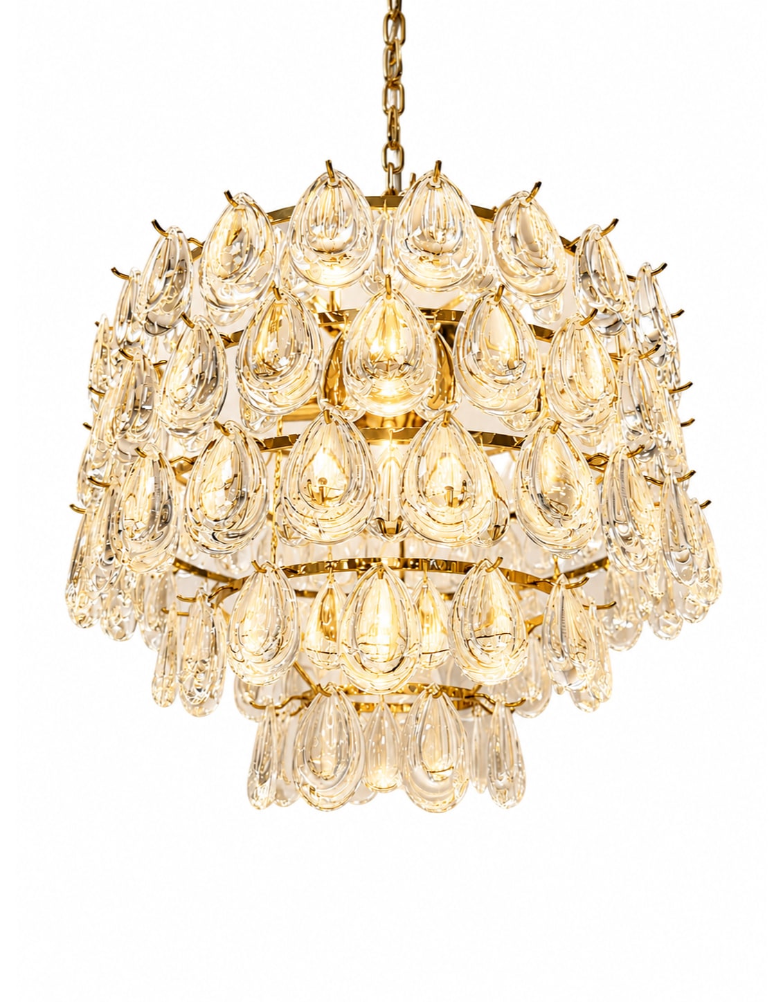 Brass 6 Tier Multi Clear Glass Teardrop Chandelier - CH321