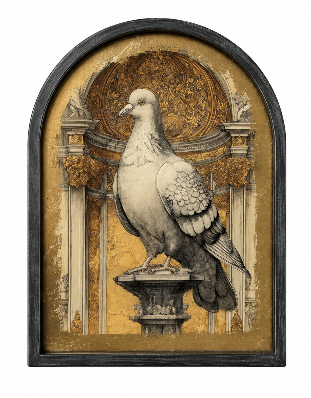 Set of 4 Metal-Framed Gold Neoclassical Pigeon Wall Art Prints - RPM10