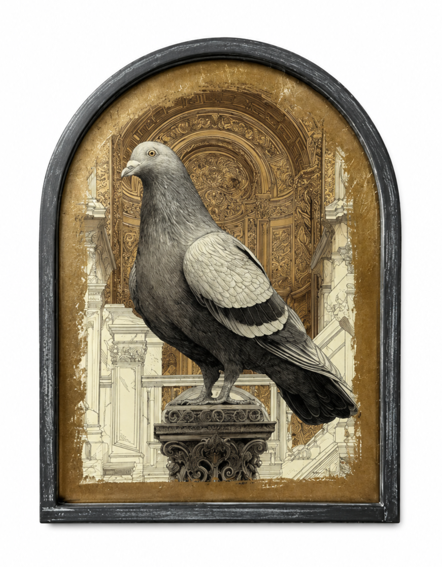Set of 4 Metal-Framed Gold Neoclassical Pigeon Wall Art Prints - RPM10