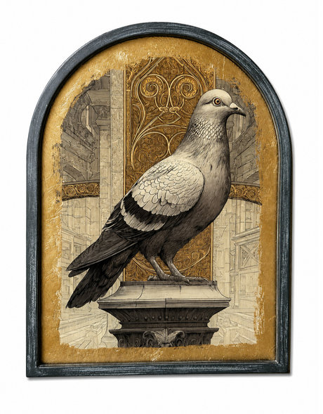 Set of 4 Metal-Framed Gold Neoclassical Pigeon Wall Art Prints - RPM10