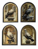 Set of 4 Metal-Framed Gold Neoclassical Pigeon Wall Art Prints - RPM10