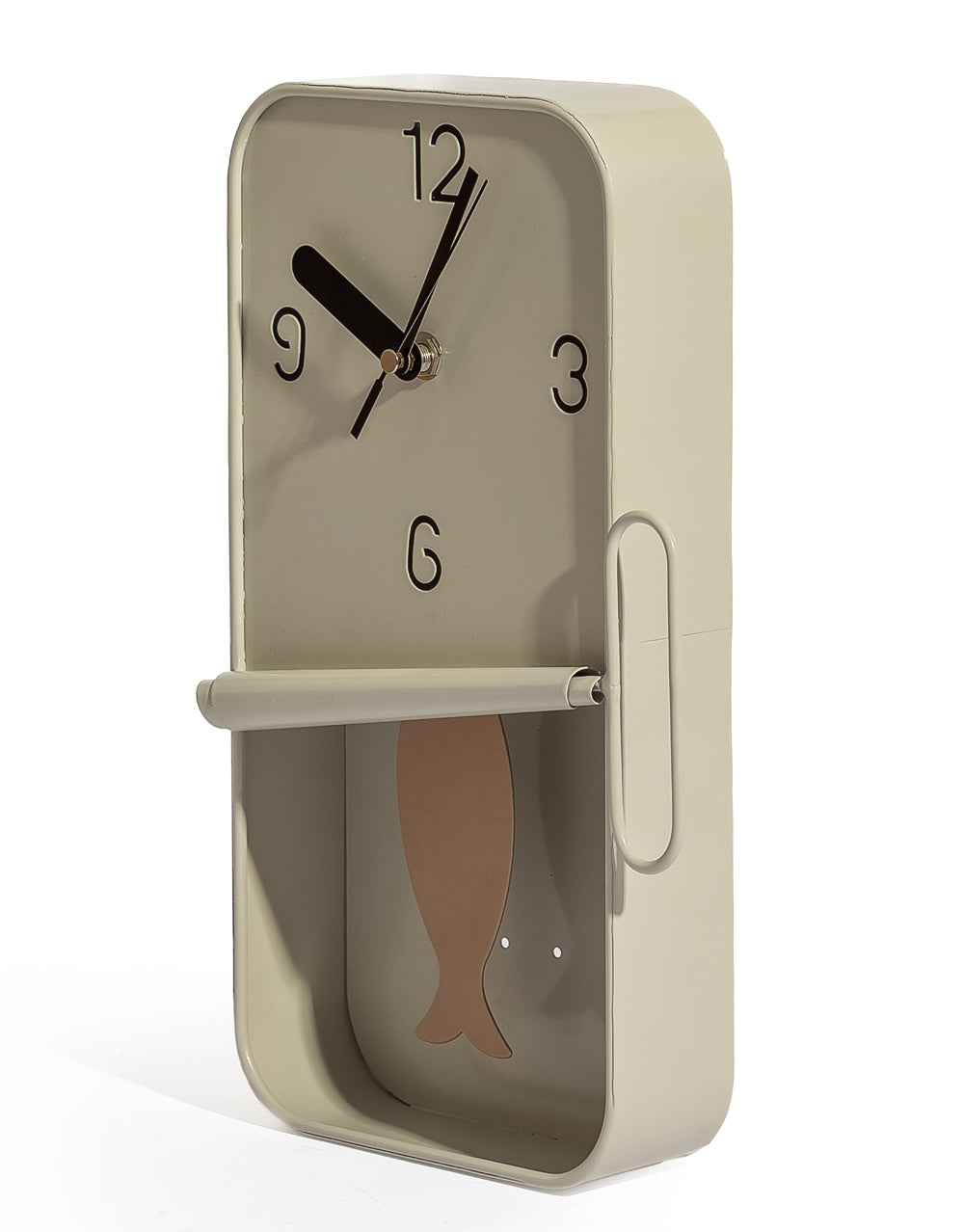 Cream Metal Sardine Tin Pendulum Wall Clock - HKL106