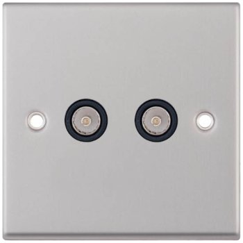 Selectric 7M-Pro Satin Chrome 2 Gang TV/FM Socket with Black Insert