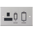 Selectric 5M Satin Chrome 45A DP Switch and 13A Switched Socket with Black Insert
