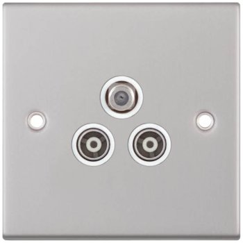Selectric 5M Satin Chrome Triplex Sat/TV/FM Socket with White Insert
