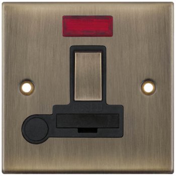 Selectric 5M Antique Brass 13A DP Switched Fused Connection Unit with Flex Outlet, Neon, and Black Insert