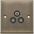 Selectric 7M-Pro Antique Brass Triplex SAT/TV/FM Socket with Black Insert