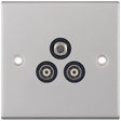 Selectric 5M Satin Chrome Triplex Sat/TV/FM Socket with Black Insert
