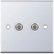 Selectric 5M Polished Chrome 2 Gang Satellite Socket with White Insert