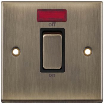 Selectric 7M-Pro Antique Brass 1 Gang 45A DP Switch with Neon and Black Insert