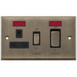 Selectric 7M-Pro Antique Brass 45A DP Switch and 13A Switched Socket with Neon and Black Insert