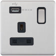 Selectric 5M-Plus Satin Chrome 1 Gang 13A Switched Socket with USB Outlet and Black Insert