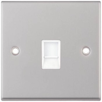 Selectric 7M-Pro Satin Chrome 1 Gang RJ45 Socket with White Insert