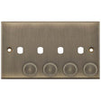 Selectric 5M Antique Brass 2 Gang Quad Aperture Dimmer Plate with Matching Knobs