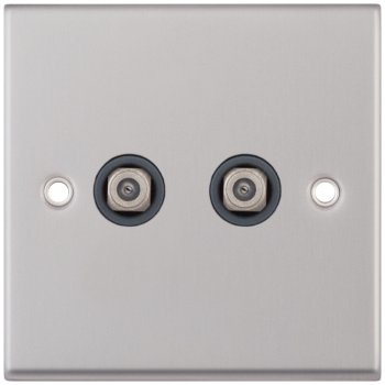Selectric 7M-Pro Satin Chrome 2 Gang Satellite Socket with Grey Insert